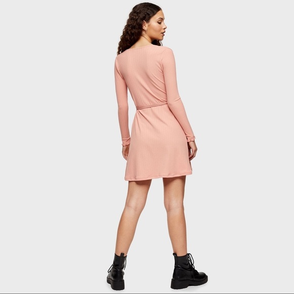 Topshop Long Sleeve Seersucker Wrap Mini Dress - Picture 9 of 11